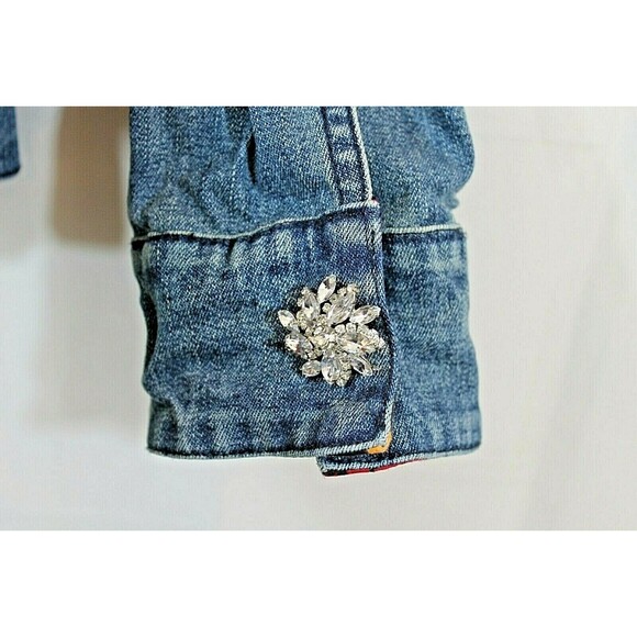 The Collective Works Of Berek 2 Denim Jean Jacket Floral Rhinestones Coat Size S - Picture 6 of 9